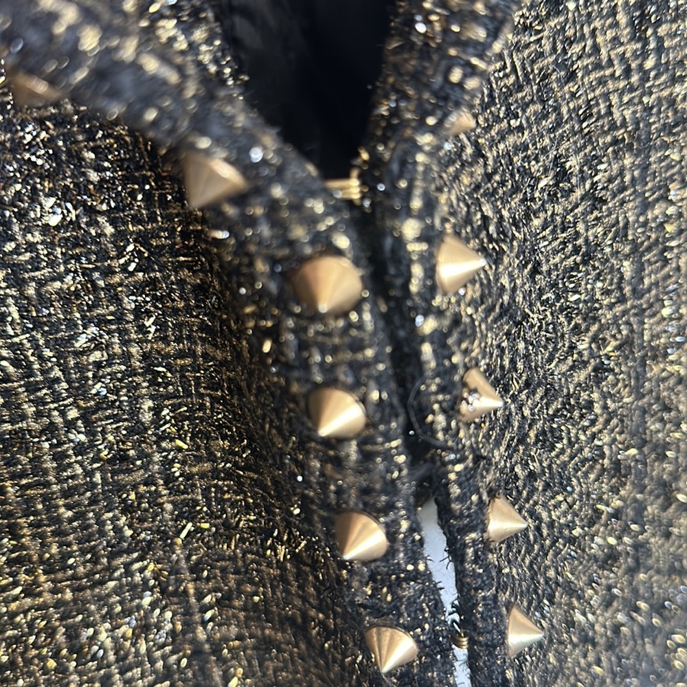 New Mustard seed studded gold black tweed blazer S - Picture 4 of 7